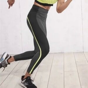 ATHLETA Spar Color Block Athletic Leggings Yoga Pants Small Black Neon Stripe